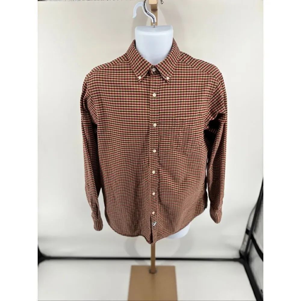 Daniel Cremieux Classics Micro Gingham Button Down Shirt M Red Brown Cotton